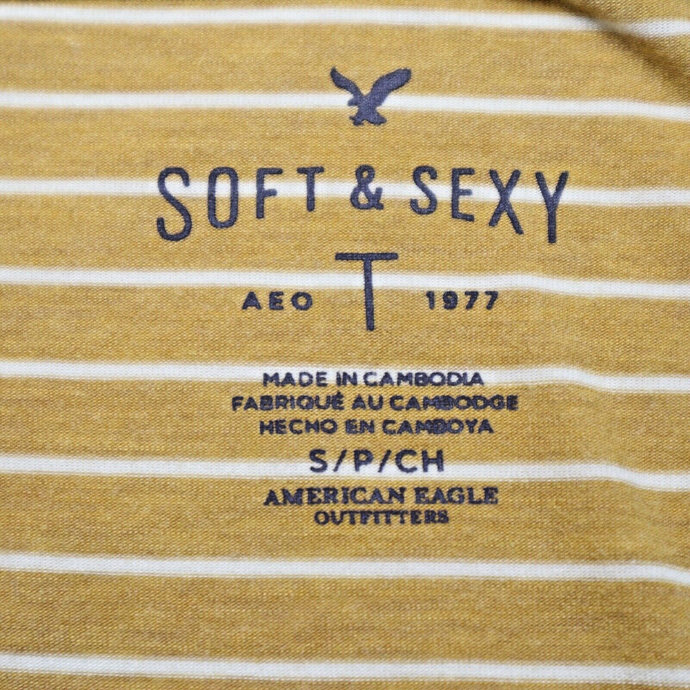 American Eagle Size S Soft & Sexy Long Sleeve Tee Striped Yellow White - Picture 9 of 10